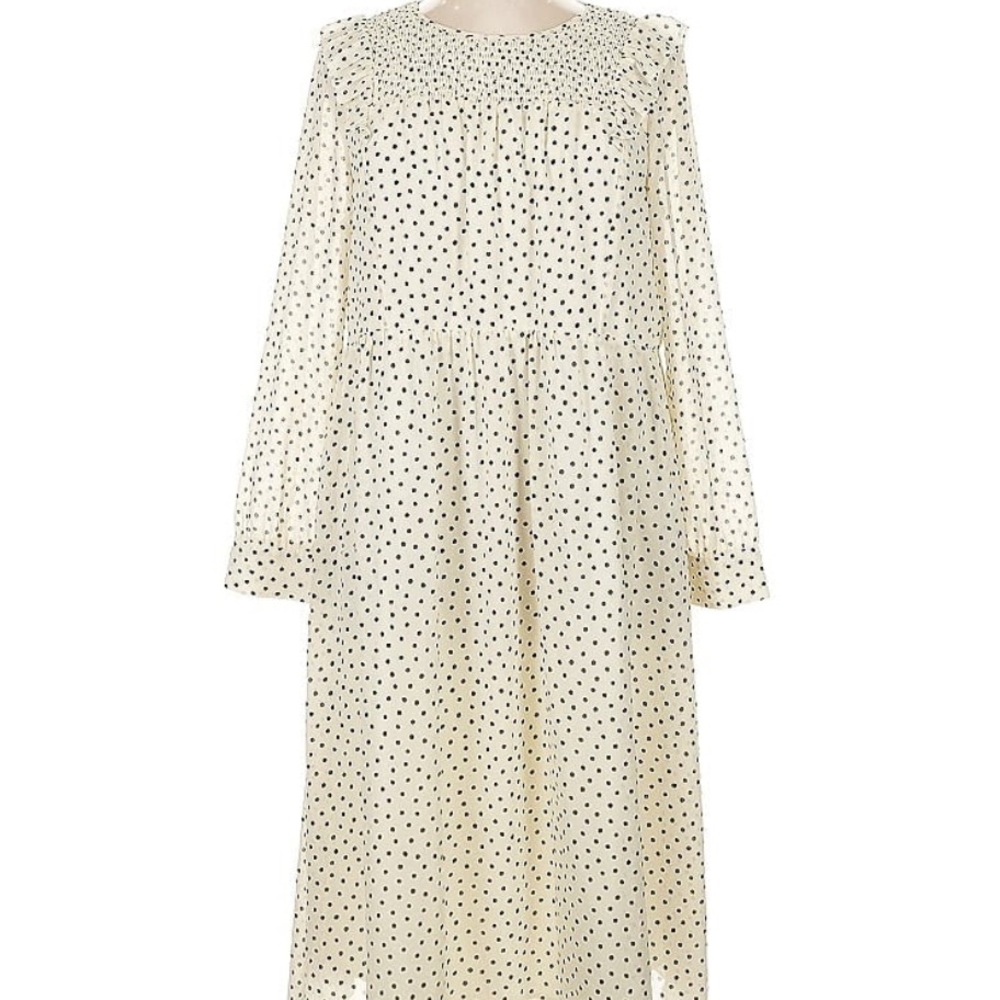 Madewell Cream and Black Bishop Sleeve Sundress